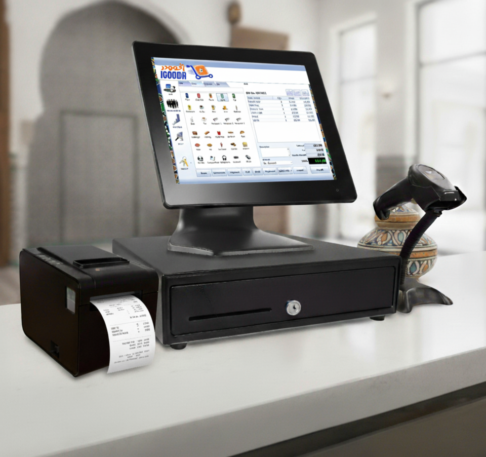 iGoodar – Logiciel de gestion commerce Maroc gratuit avec caisse POS rapide et impression de tickets. Logiciel de caisse POS iGoodar avec écran tactile, imprimante thermique et lecteur code-barres pour commerçants marocains.